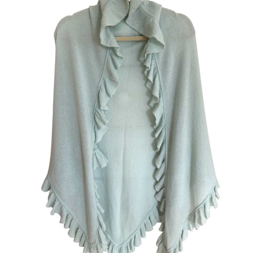 Minnie Rose 100% Cashmere  Ruffled Women's Sweater in Light Mint Green